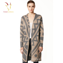 Frühling Herbst V-Ausschnitt Tasten Cashmere Frauen stricken lange Strickjacke Pullover Mantel